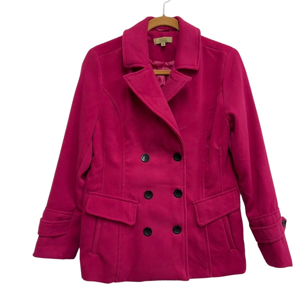 Valerie Stevens Pink Peacoat Jacket Women's Medium Double Breasted Fuchsia Coat